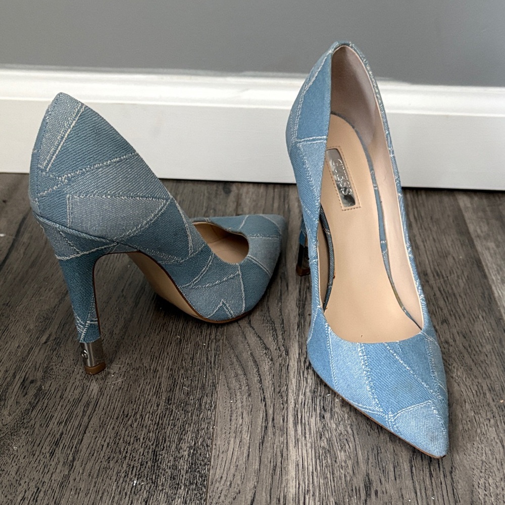 Guess Blue Patchwork Denim Heels - image 1